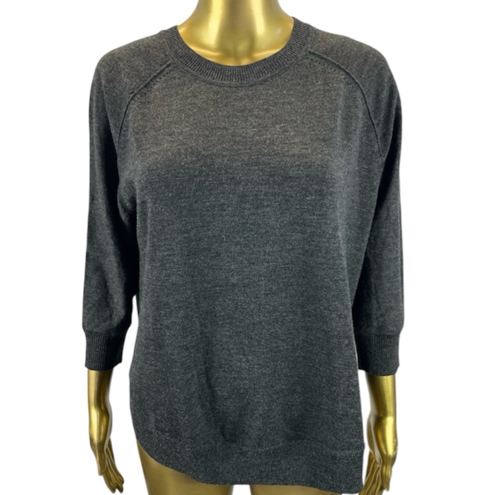 J.Crew Gray Merino Wool XS 3/4 Sleeve Crewneck Sweater  Lightweight Knit
